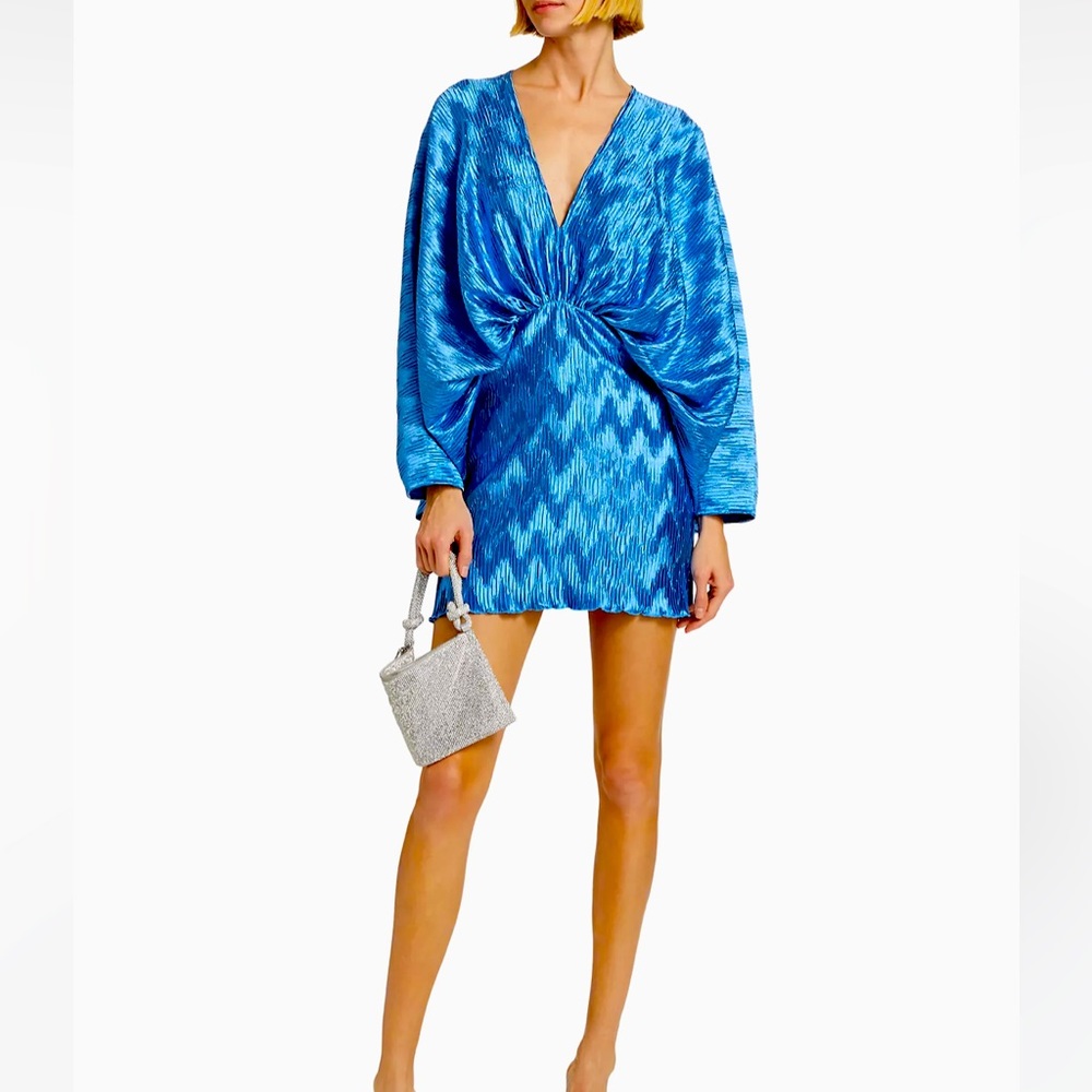Fun Blue Mini Twist-Front V-Neck Dress